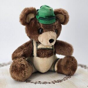 Vintage R. Dakin Bavarian German Bear 1979 Plush Toy With Lederhosen & Green Hat